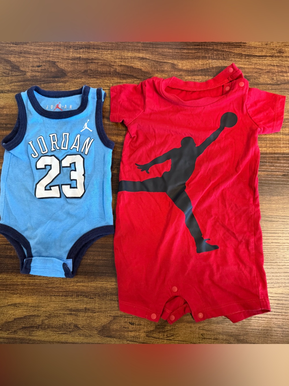 Jordan Baby Red & Light Blue Bodysuit Sets